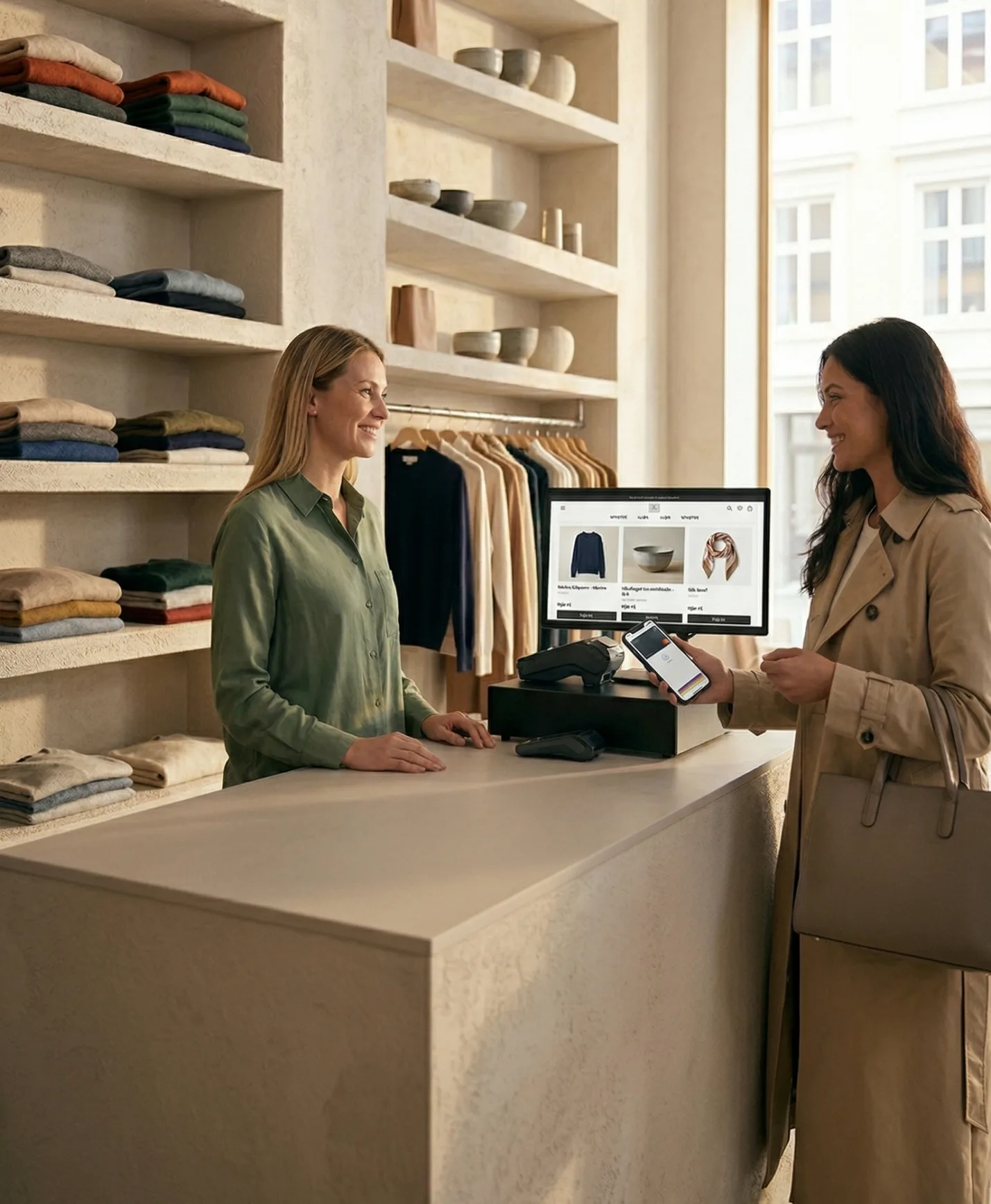A retailer helping a customer in a physical store